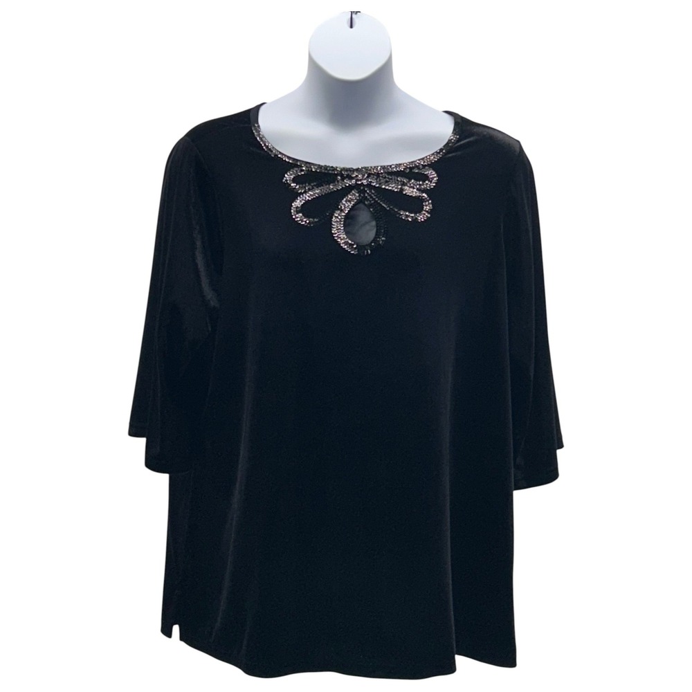 Quacker Factory Velvet Top Black 2X